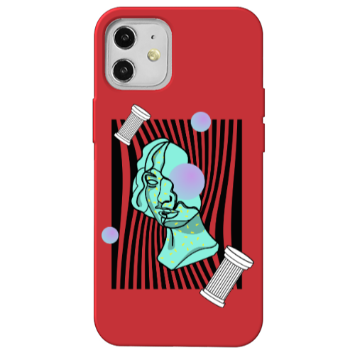 Apple iPhone 12 Columns Red Colored Silicone TPU Θήκη