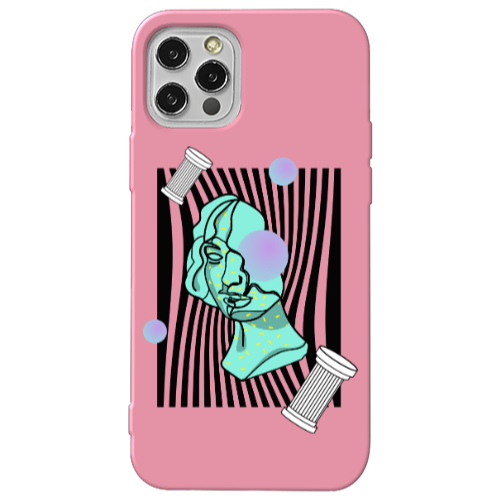 Apple iPhone 13 Pro Columns Pink Colored Silicone TPU Θήκη