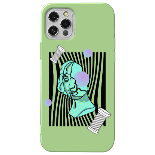 Apple iPhone 12 Pro Max Columns Light Green Colored Silicone TPU Θήκη