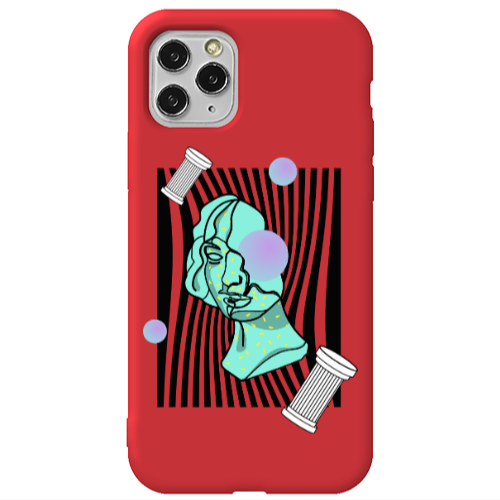 Apple iPhone 11 Pro Max Columns Red Colored Silicone TPU Θήκη