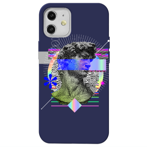 Apple iPhone 12 Statue pixels Dark blue Colored Silicone TPU Θήκη