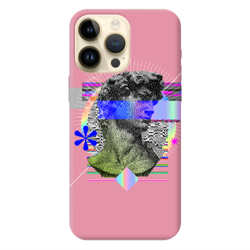 Apple iPhone 13 Pro Max Statue pixels Pink Colored Silicone TPU Θήκη