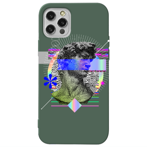 Apple iPhone 12 Pro Statue pixels Dark Green Colored Silicone TPU Θήκη