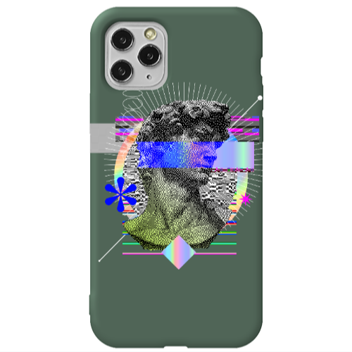 Apple iPhone 11 Pro Max Statue pixels Dark Green Colored Silicone TPU Θήκη