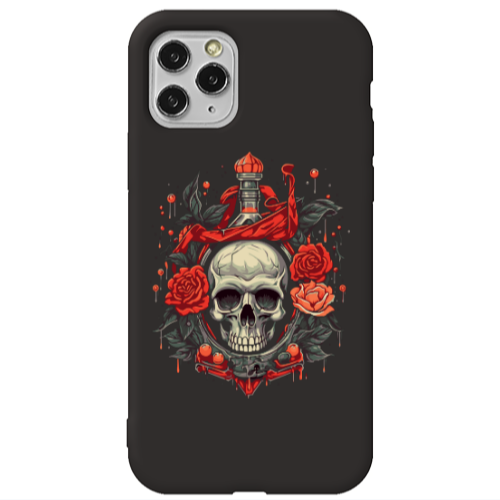 Apple iPhone 11 Pro Flower head Black Colored Silicone TPU Θήκη