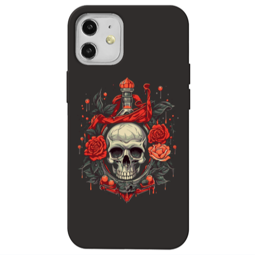Apple iPhone 12 Flower head Black Colored Silicone TPU Θήκη
