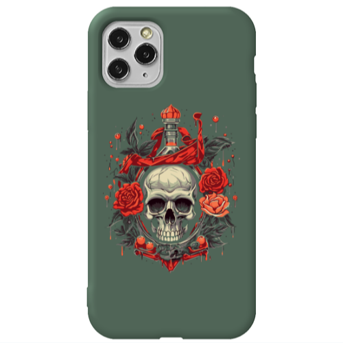 Apple iPhone 11 Pro Max Flower head Dark Green Colored Silicone TPU Θήκη