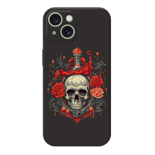 Apple iPhone 15 Flower head Black Colored Silicone TPU Θήκη