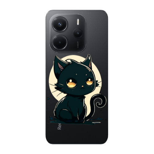 Xiaomi Redmi Note 14 Black Cat Transparent Silicone TPU Θήκη