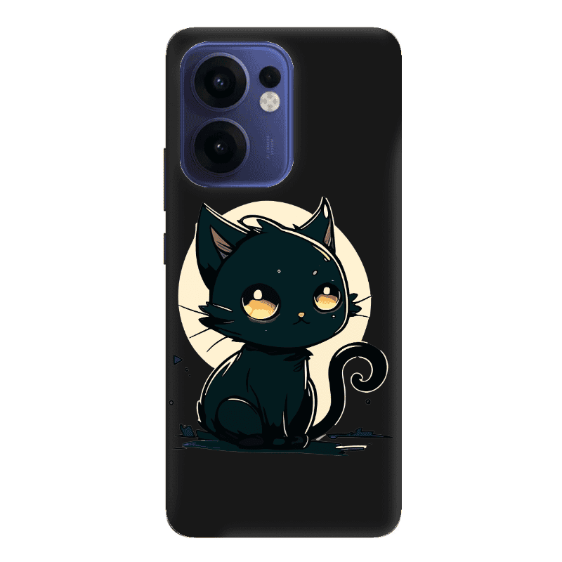 Oppo Reno13 FS Black Cat Black Colored Silicone TPU Θήκη