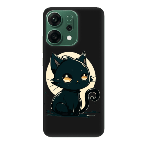 Oppo RENO 14 Black Cat Black Colored Silicone TPU Θήκη