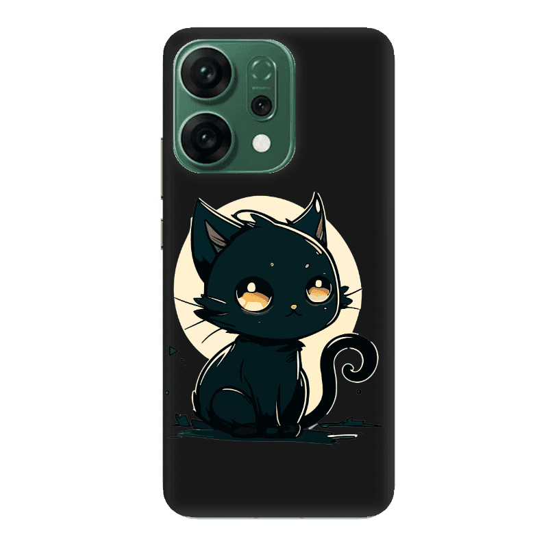 Oppo RENO 14 Black Cat Black Colored Silicone TPU Θήκη