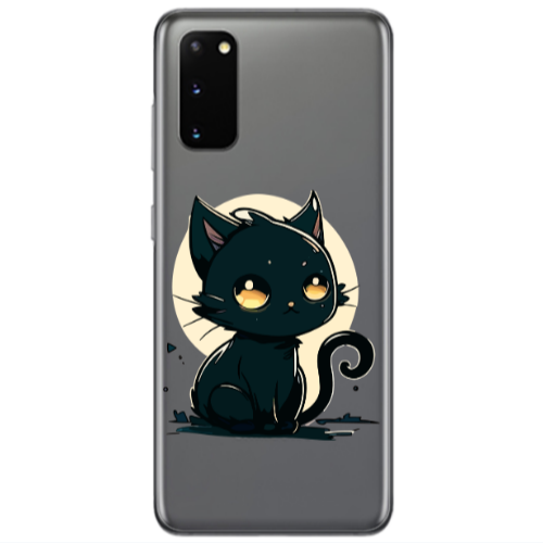 Samsung S20 Black Cat Transparent Silicone TPU Θήκη