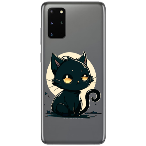 Samsung S20 Plus Black Cat Transparent Silicone TPU Θήκη