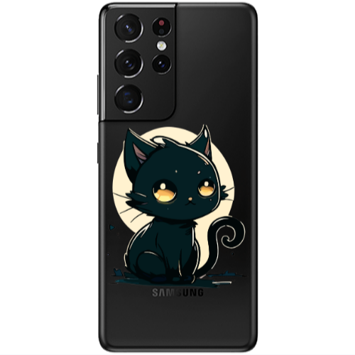 Samsung S21 Ultra Black Cat Transparent Silicone TPU Θήκη
