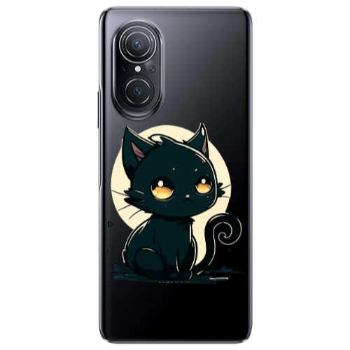 Huawei Nova 9 SE Black Cat Transparent Silicone TPU Θήκη
