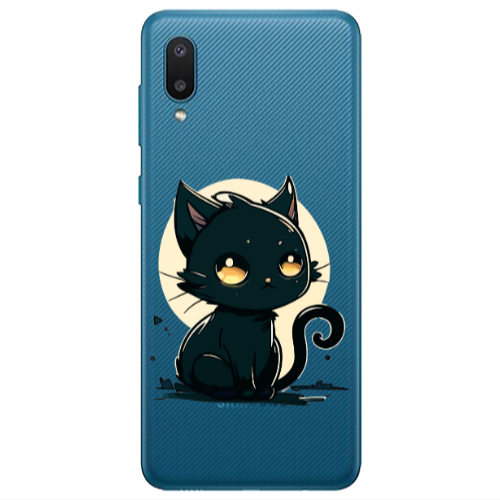Samsung A02 Black Cat Transparent Silicone TPU Θήκη