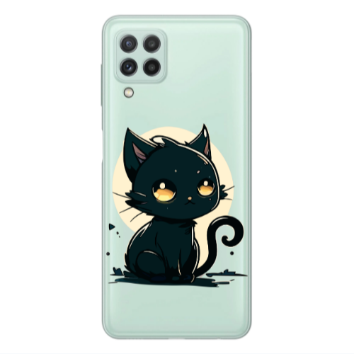Samsung A22 4G Black Cat Transparent Silicone TPU Θήκη