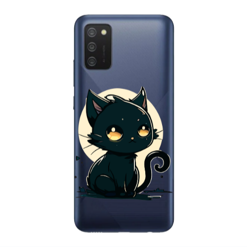 Samsung A03S Black Cat Transparent Silicone TPU Θήκη