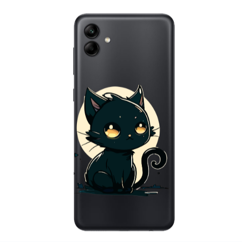 Samsung A04 Black Cat Transparent Silicone TPU Θήκη