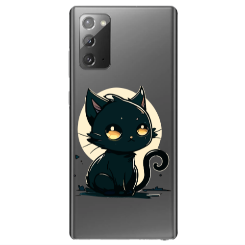 Samsung Note 20 Black Cat Transparent Silicone TPU Θήκη