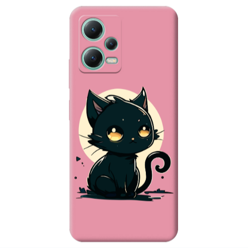 Xiaomi Redmi Note 12 Pro 5G Black Cat Pink Colored Silicone TPU Θήκη