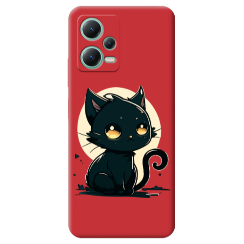 Xiaomi Redmi Note 12 Pro 5G Black Cat Red Colored Silicone TPU Θήκη