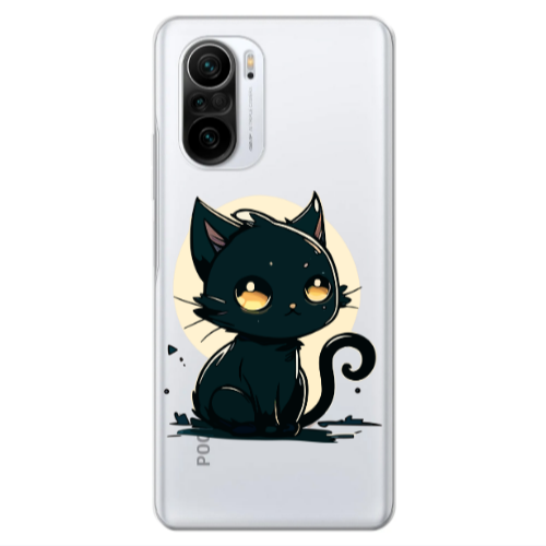 Xiaomi Poco F3 Black Cat Transparent Silicone TPU Θήκη