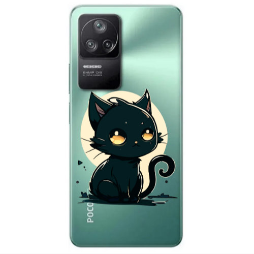Xiaomi Poco F4 Black Cat Transparent Silicone TPU Θήκη