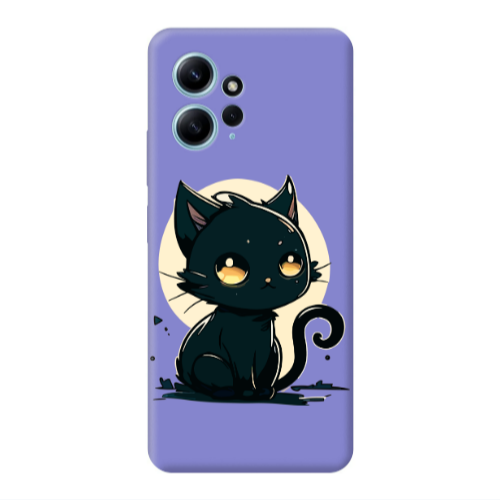 Xiaomi Redmi Note 12 4G Black Cat Purple Colored Silicone TPU Θήκη