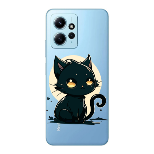 Xiaomi Redmi Note 12 4G Black Cat Transparent Silicone TPU Θήκη