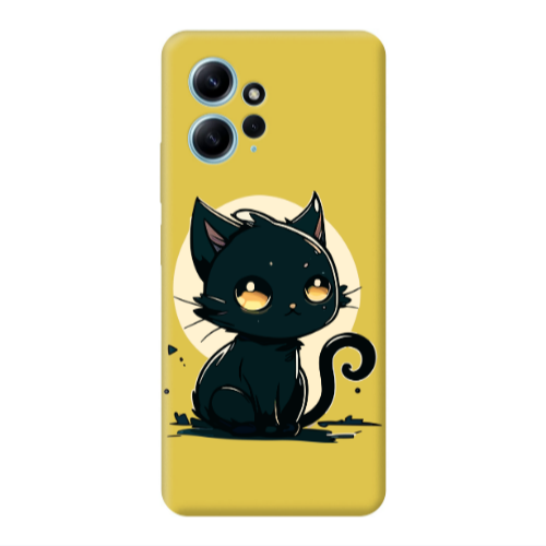 Xiaomi Redmi Note 12 4G Black Cat Yellow Colored Silicone TPU Θήκη