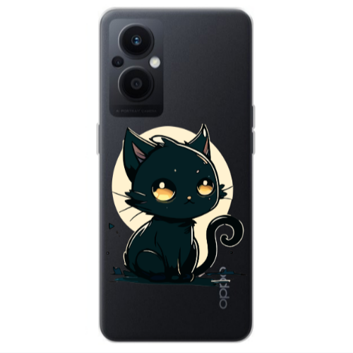 Oppo Reno 7 Lite Black Cat Transparent Silicone TPU Θήκη