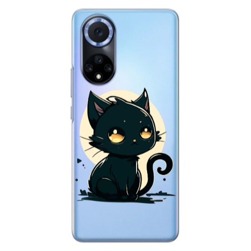 Huawei Nova 9 Black Cat Transparent Silicone TPU Θήκη