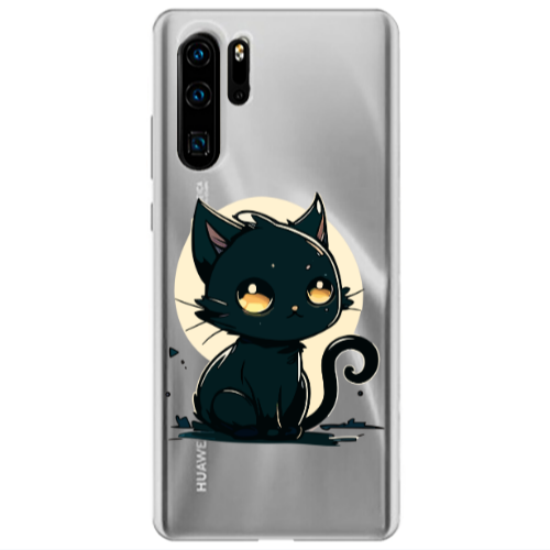Huawei P30 Pro Black Cat Transparent Silicone TPU Θήκη