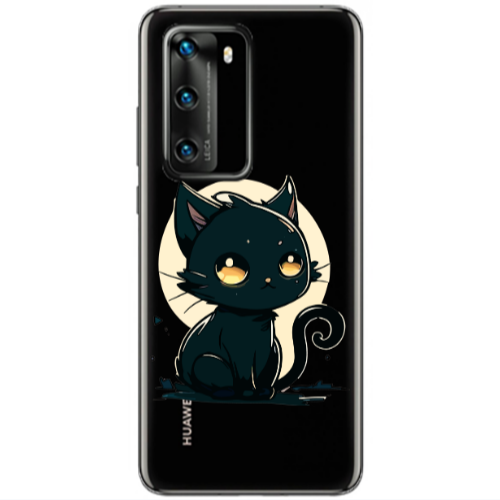 Huawei P40 Black Cat Transparent Silicone TPU Θήκη