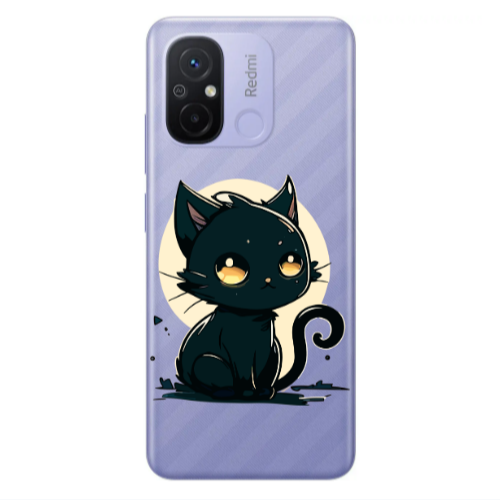 Xiaomi Redmi 12C Black Cat Transparent Silicone TPU Θήκη