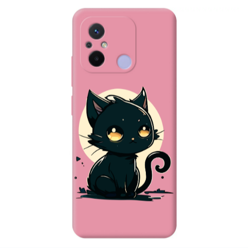 Xiaomi Redmi 12C Black Cat Pink Colored Silicone TPU Θήκη