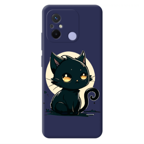 Xiaomi Redmi 12C Black Cat Dark blue Colored Silicone TPU Θήκη