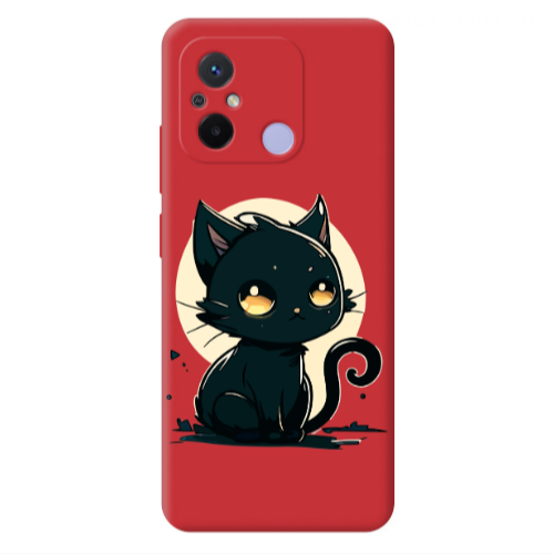 Xiaomi Redmi 12C Black Cat Red Colored Silicone TPU Θήκη