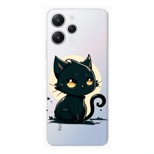 Xiaomi Redmi 12 Black Cat Transparent Silicone TPU Θήκη