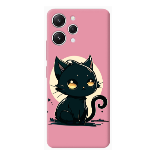 Xiaomi Redmi 12 Black Cat Pink Colored Silicone TPU Θήκη