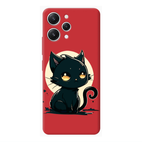 Xiaomi Redmi 12 Black Cat Red Colored Silicone TPU Θήκη