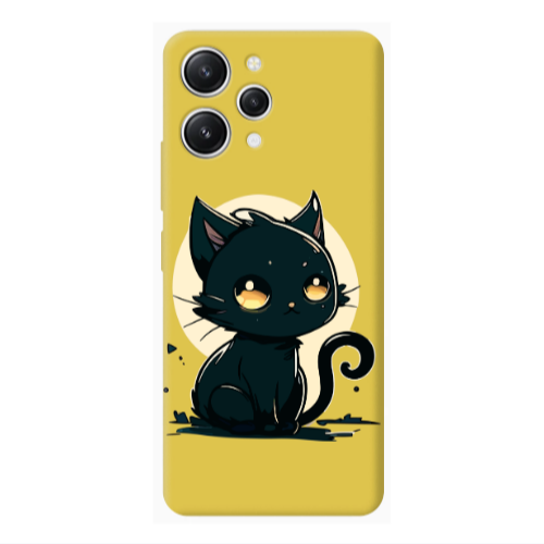 Xiaomi Redmi 12 Black Cat Yellow Colored Silicone TPU Θήκη