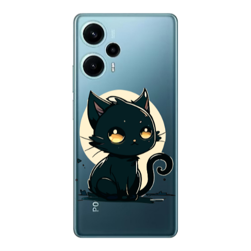 Xiaomi Poco F5 Black Cat Transparent Silicone TPU Θήκη