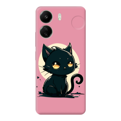 Xiaomi Redmi 13C Black Cat Pink Colored Silicone TPU Θήκη