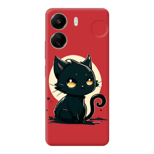 Xiaomi Redmi 13C Black Cat Red Colored Silicone TPU Θήκη