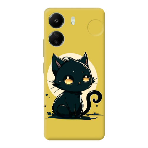 Xiaomi Redmi 13C Black Cat Yellow Colored Silicone TPU Θήκη