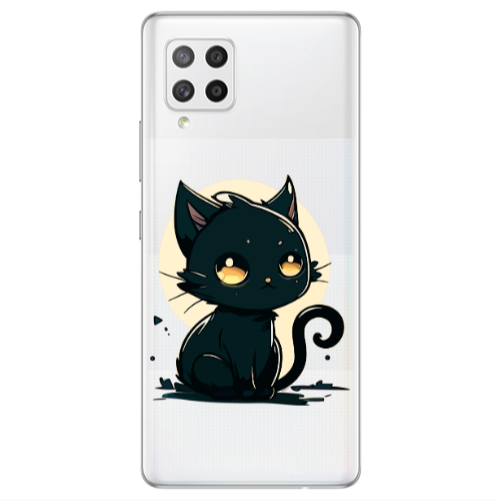 Samsung A42 5G Black Cat Transparent Silicone TPU Θήκη