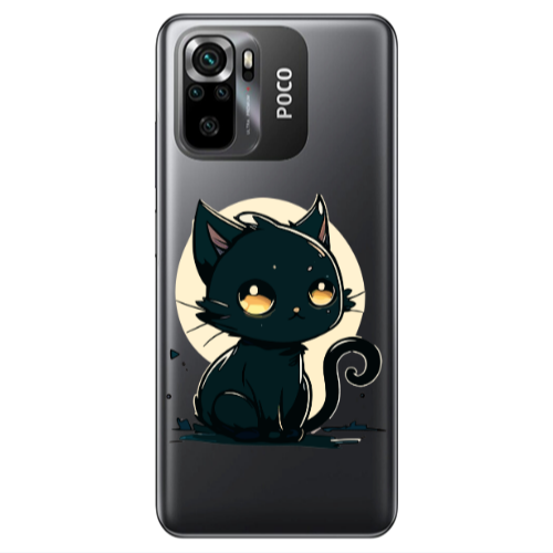 Xiaomi Poco M5 s Black Cat Transparent Silicone TPU Θήκη